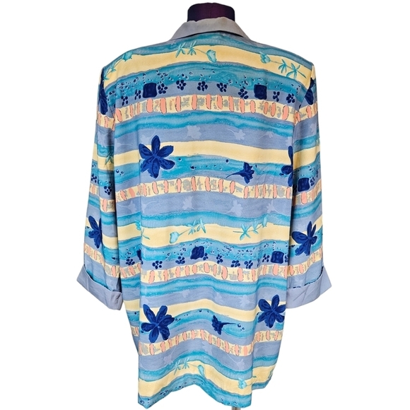 Vintage Serbin Tropical Hibiscus Flower Open Front Blazer Size 18 Women's T34 - Picture 5 of 11